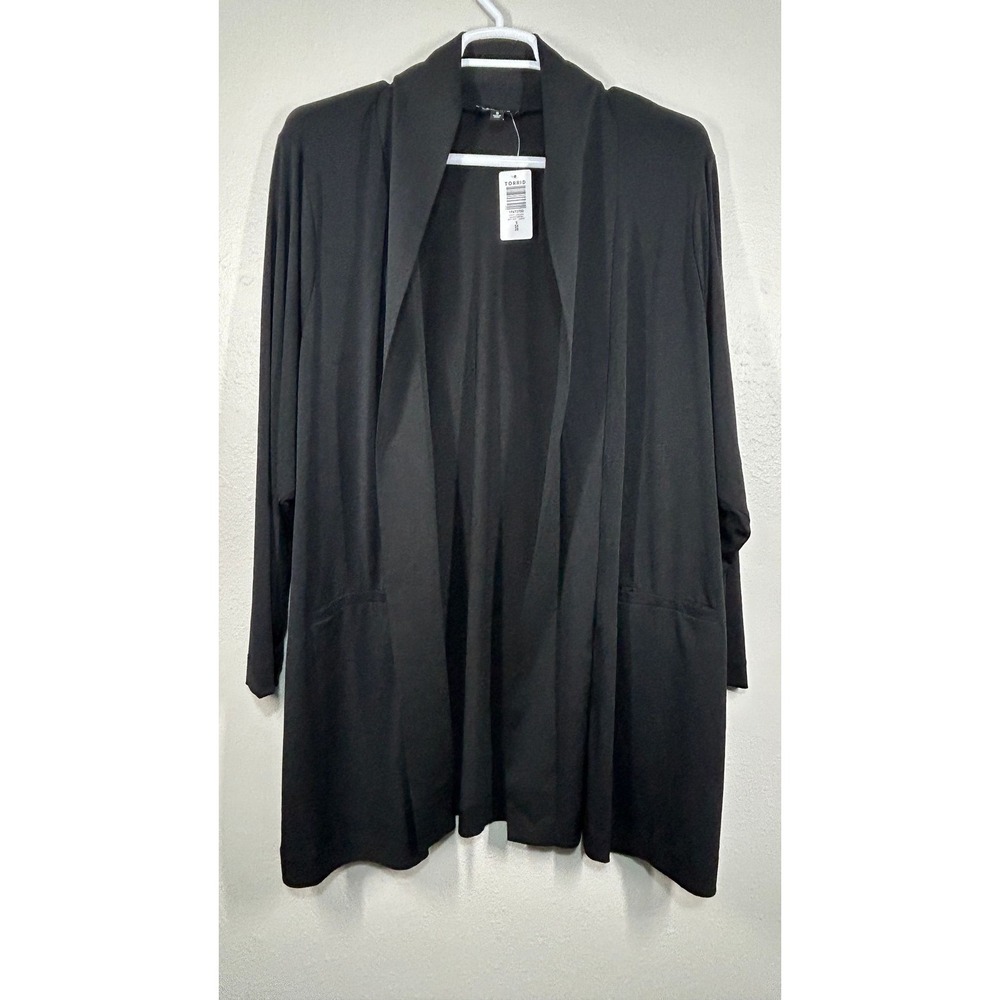 Torrid Women Minimalist Crepe Cardigan Open Front Draped Pocket Black 5X